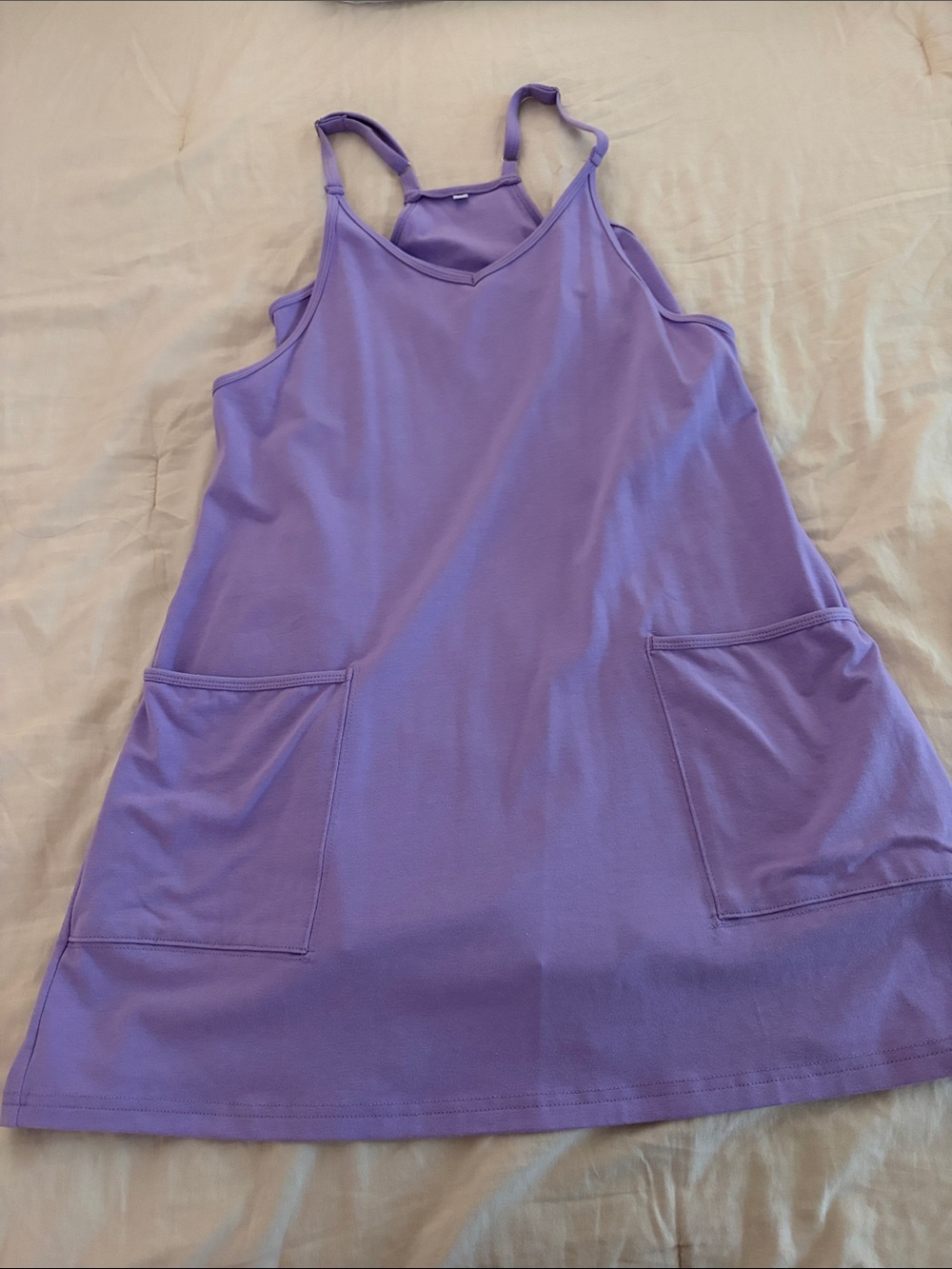Amazon Women's Purple Racerback Tank Dress with Front Pockets